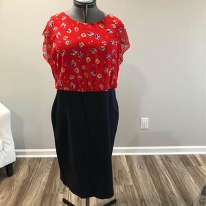 1X Size 18 AA Studio Sleeveless Dress Red Floral Top Black Skirt C3708